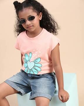 girls graphic print regular fit round-neck t-shirt