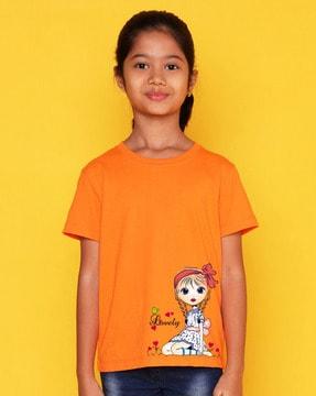 girls graphic print regular fit round-neck t-shirt