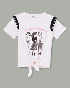 girls graphic print regular fit round-neck t-shirt