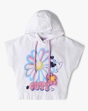 girls graphic print relaxed fit hooded t-shirt