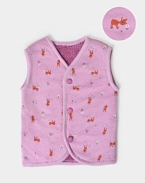 girls graphic print shrug with button-closure