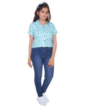 girls graphic print slim fit shirt