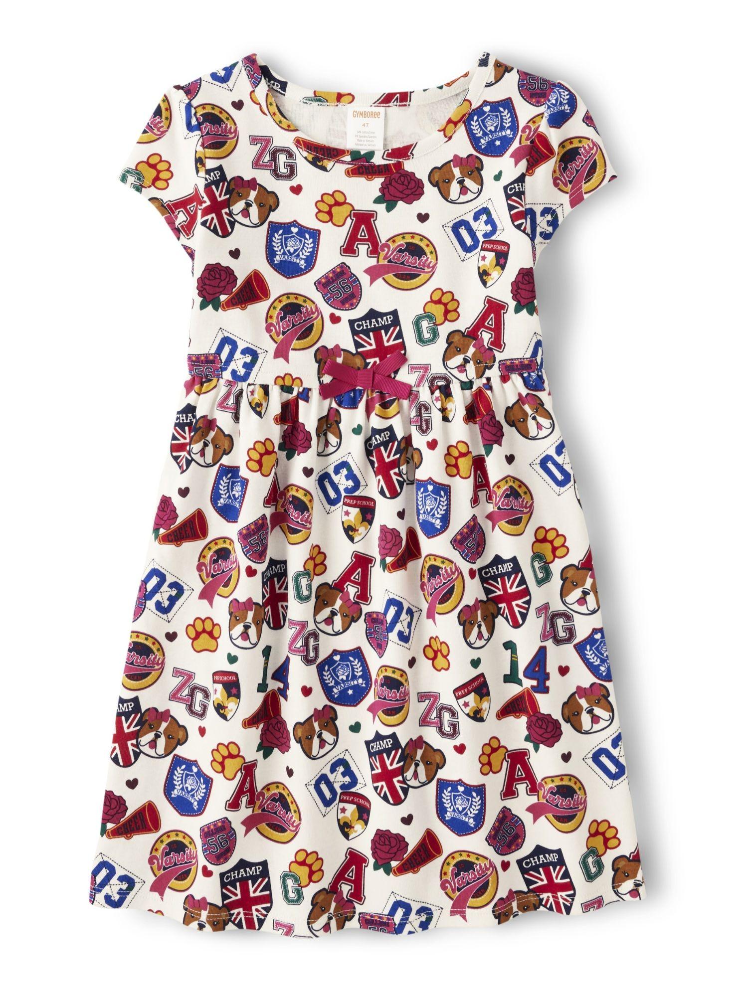 girls graphic printed white dress with round neck (12-18 months)