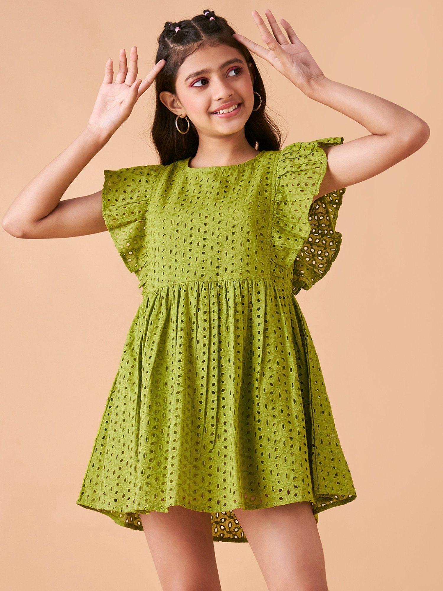 girls green a-line knee length dress