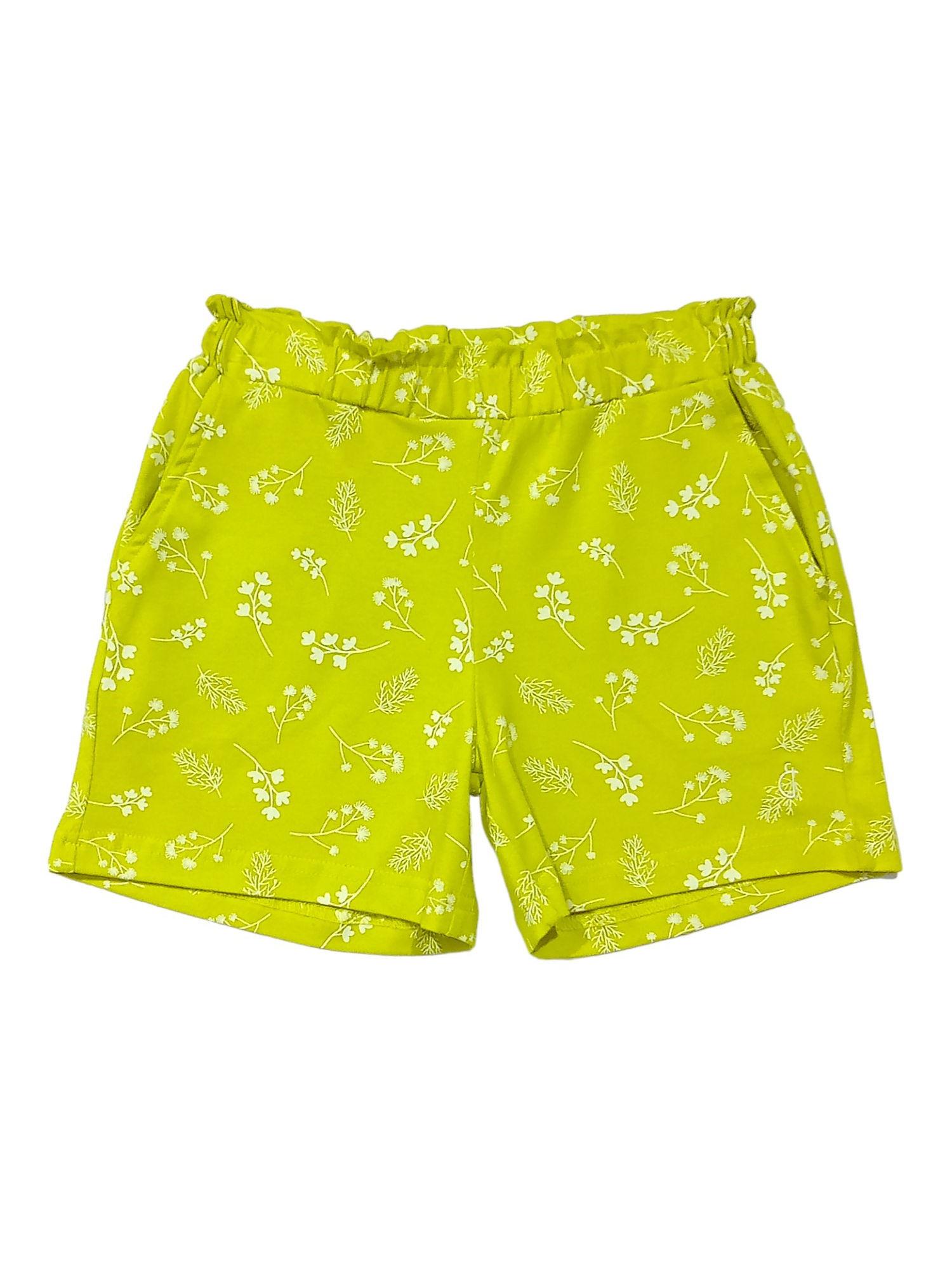girls green cotton all over print elasticated shorts