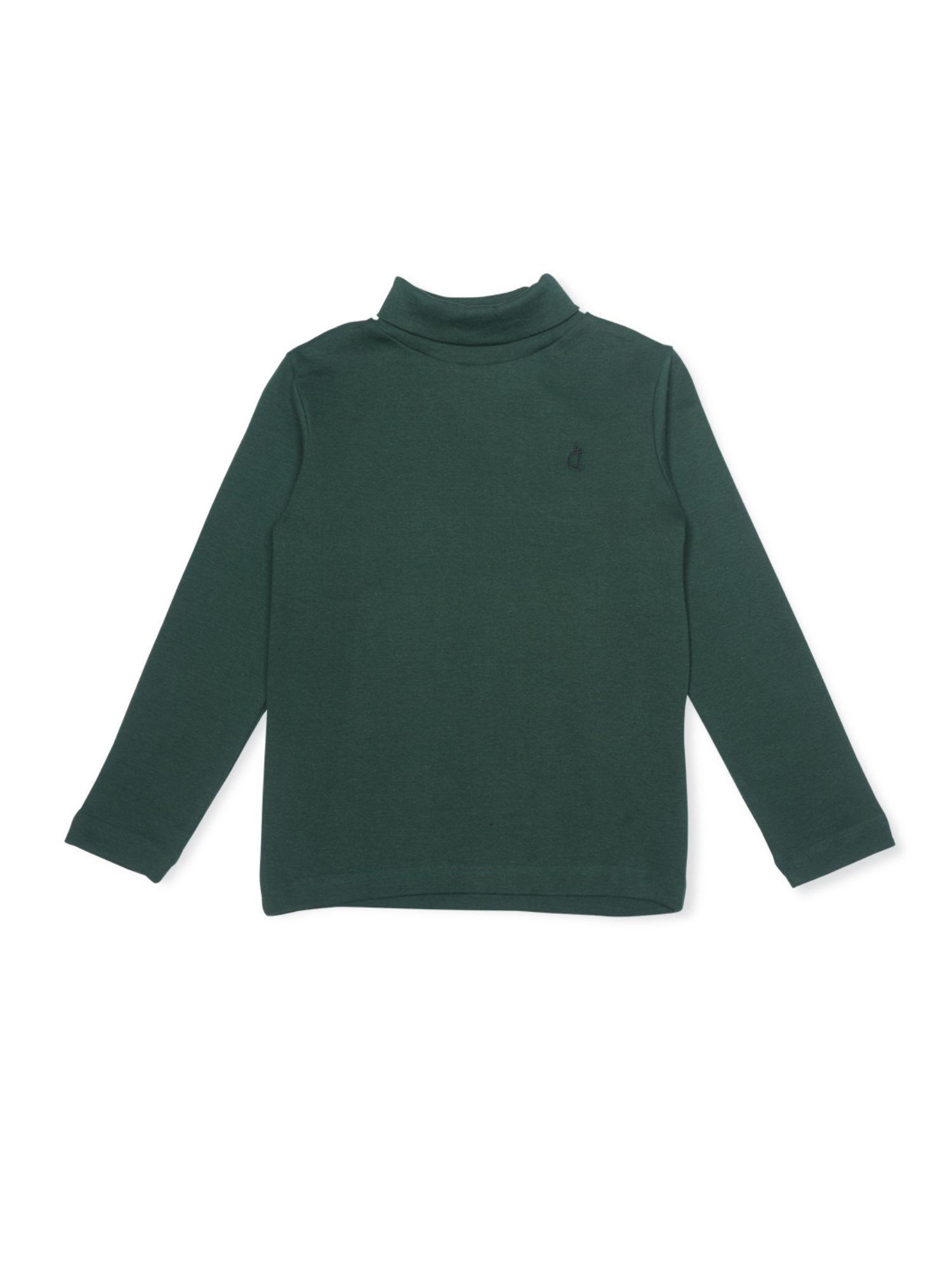 girls green cotton solid skivvy full sleeves