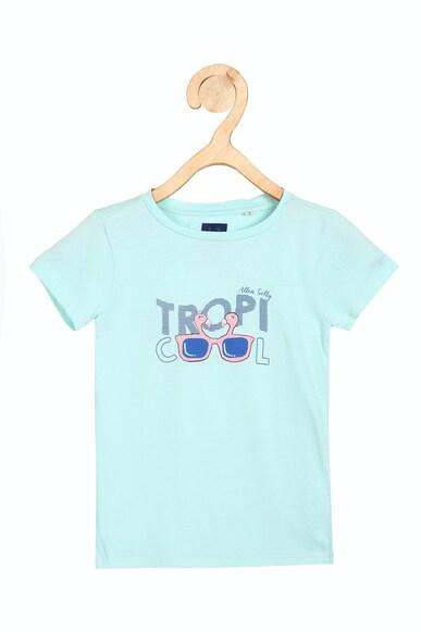 girls green graphic print casual t-shirt