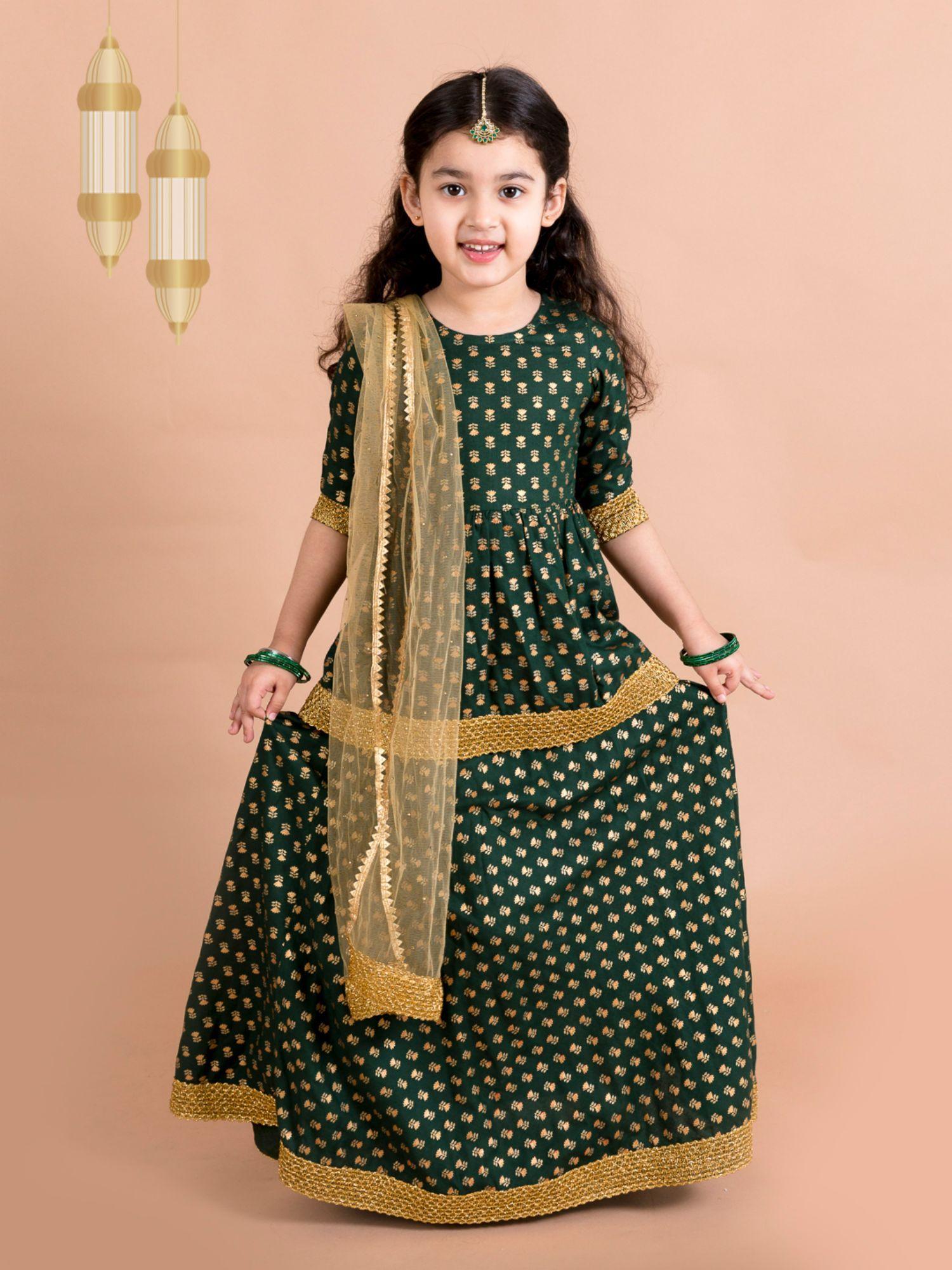 girls green lehenga choli (set of 3)