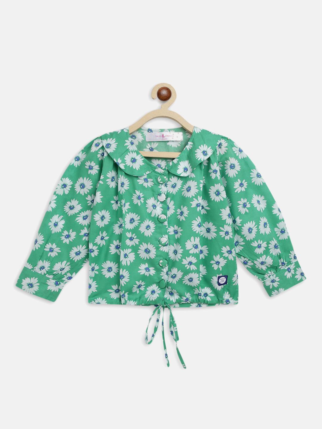 girls green printed top