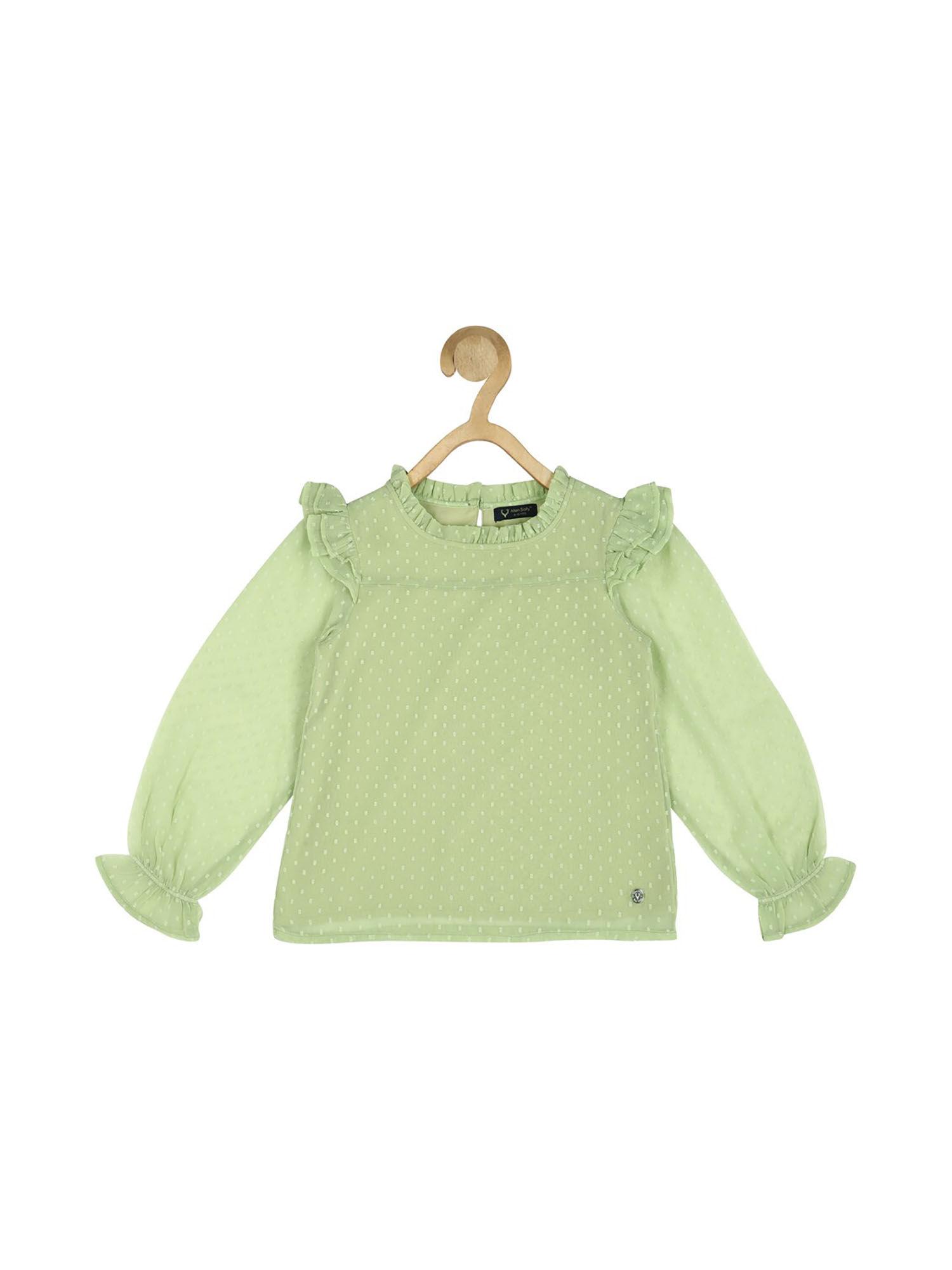 girls green self design casual top