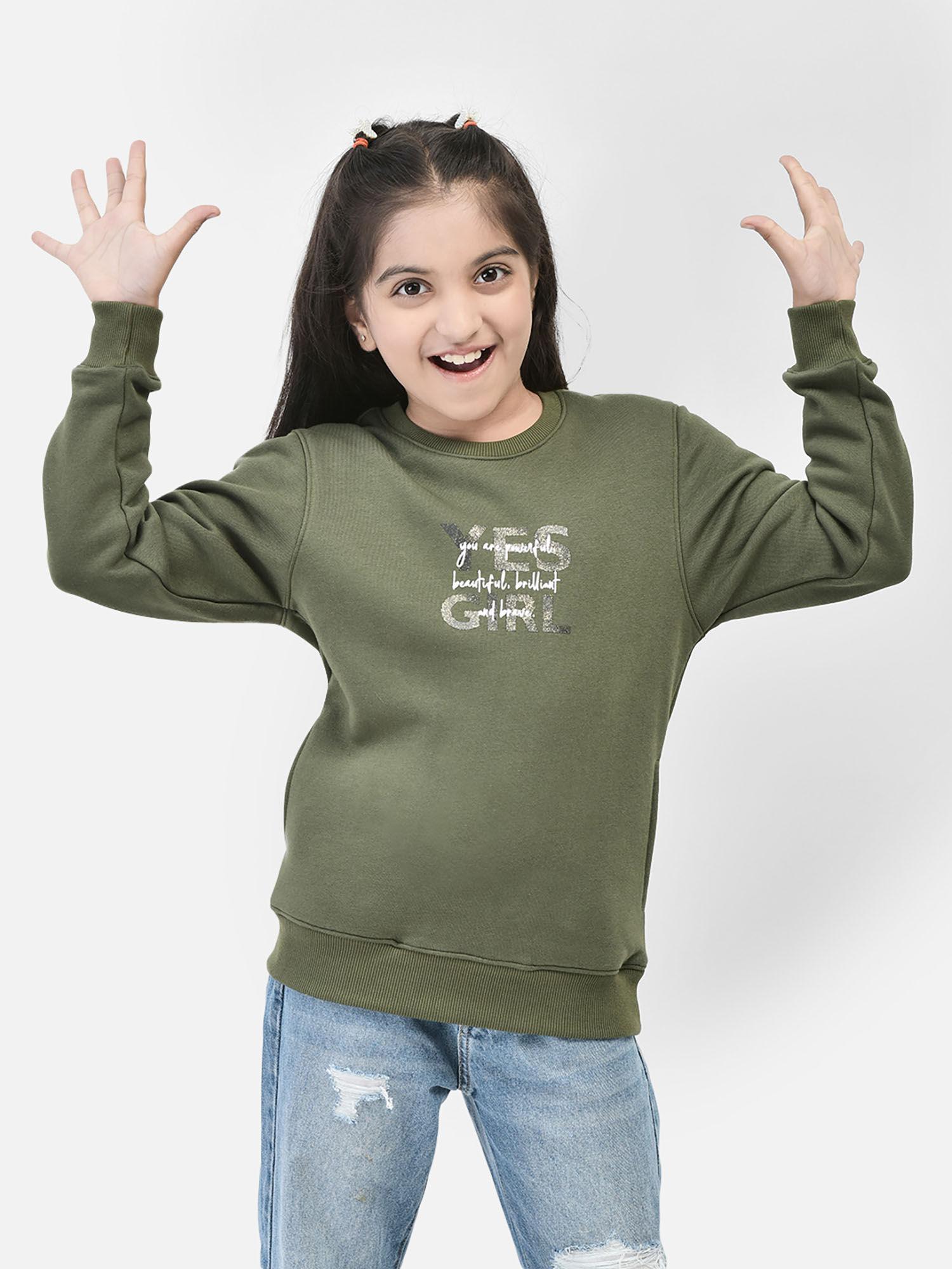 girls green typography printed sweatshirt