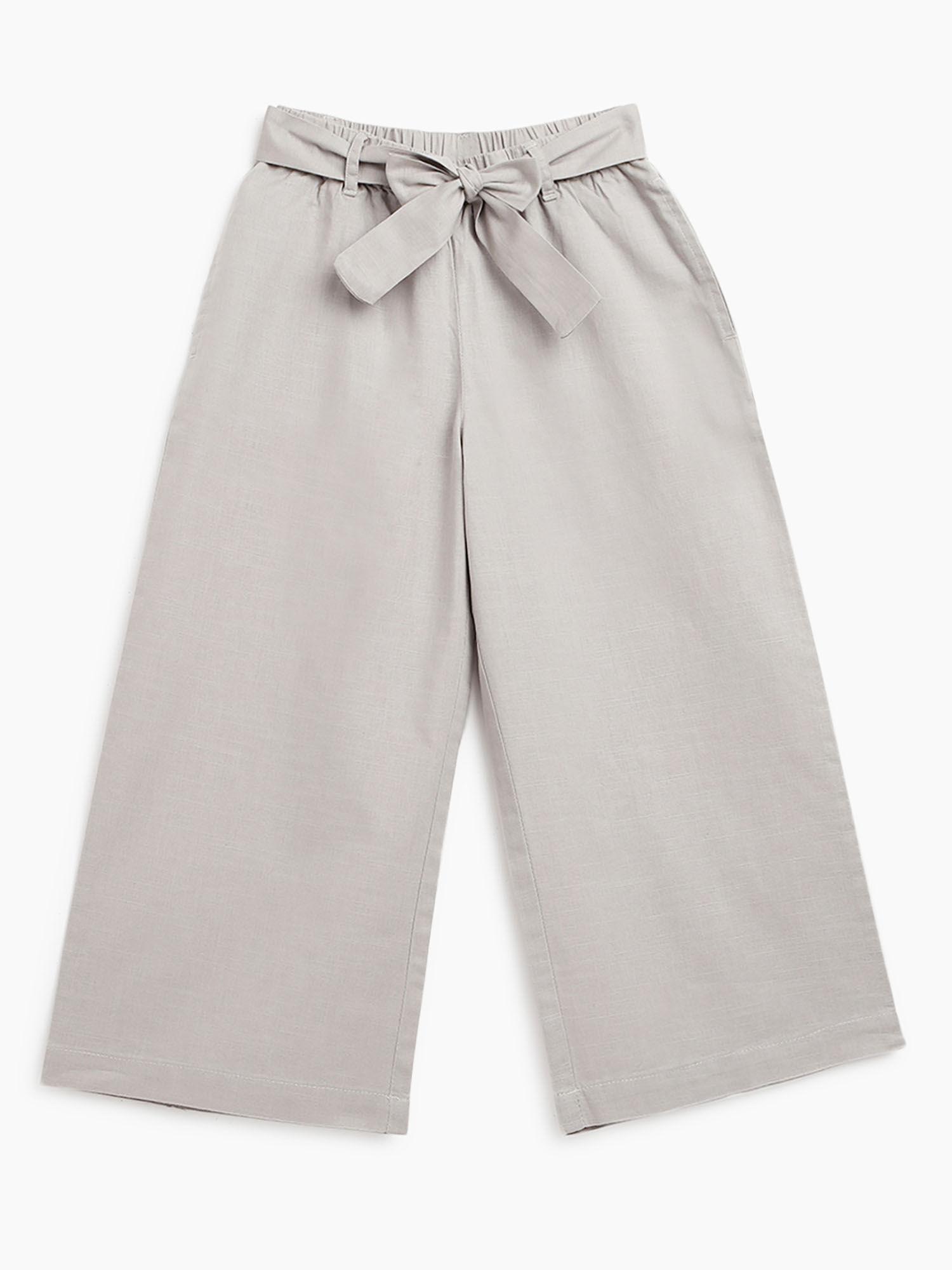 girls grey chelsea cotton culottes trousers with belt (set of 2)