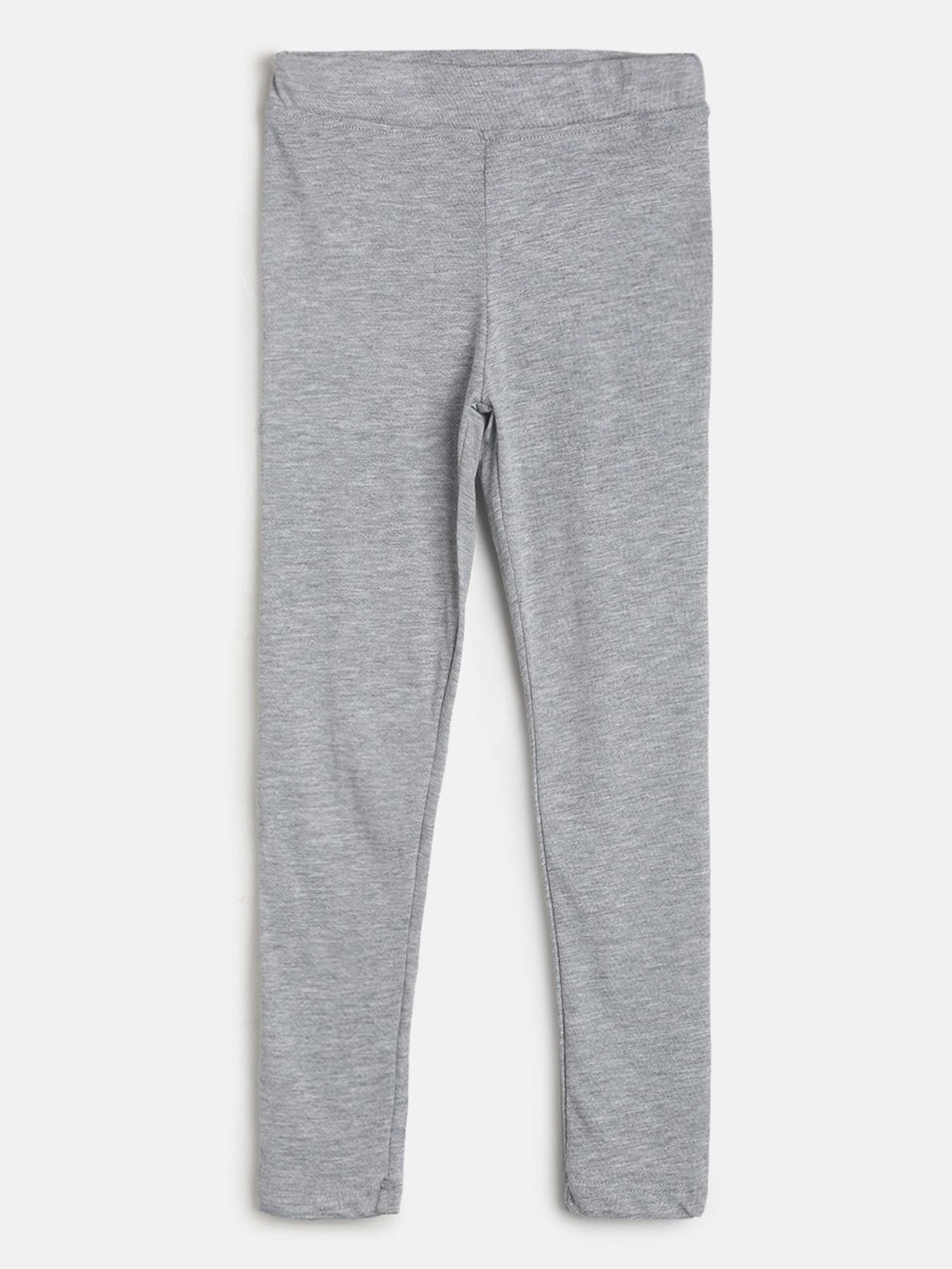 girls grey cotton solid slim leggings