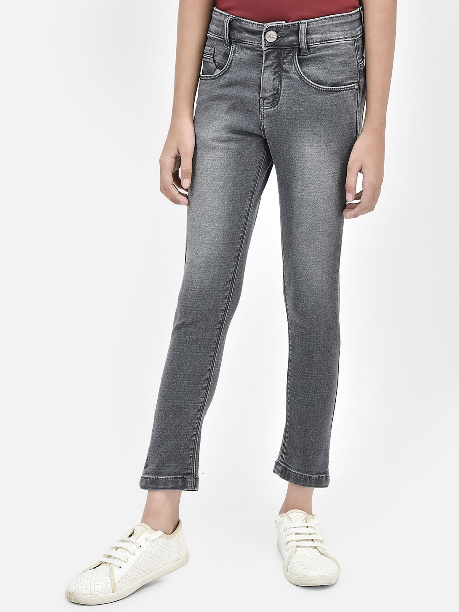 girls grey crop length jeans