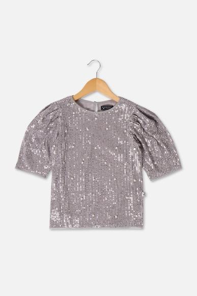 girls grey embellished party top