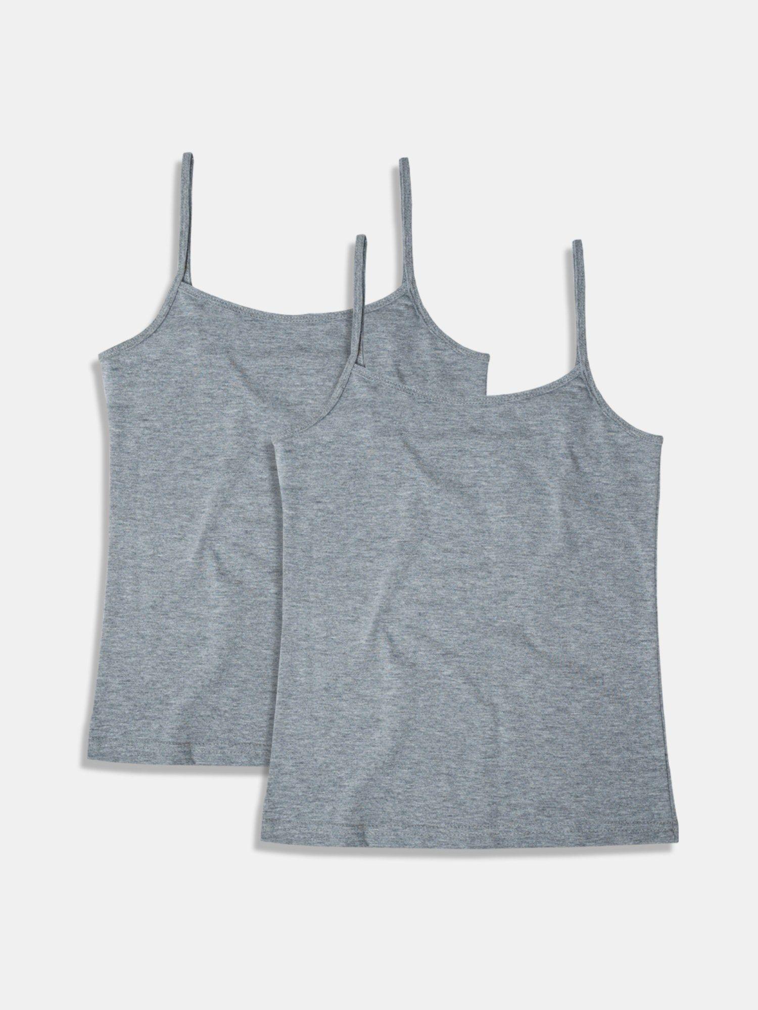 girls grey melange camisoles (pack of 2)