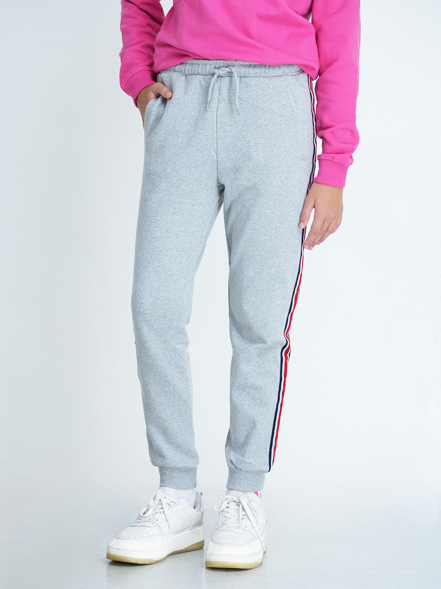 girls grey melange embellished track pant