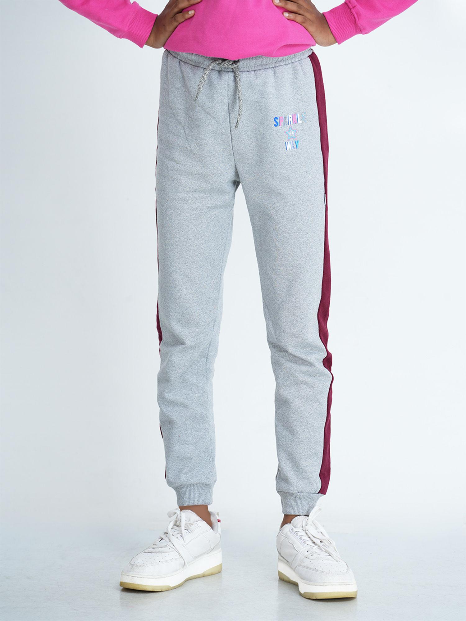 girls grey melange printed track pant