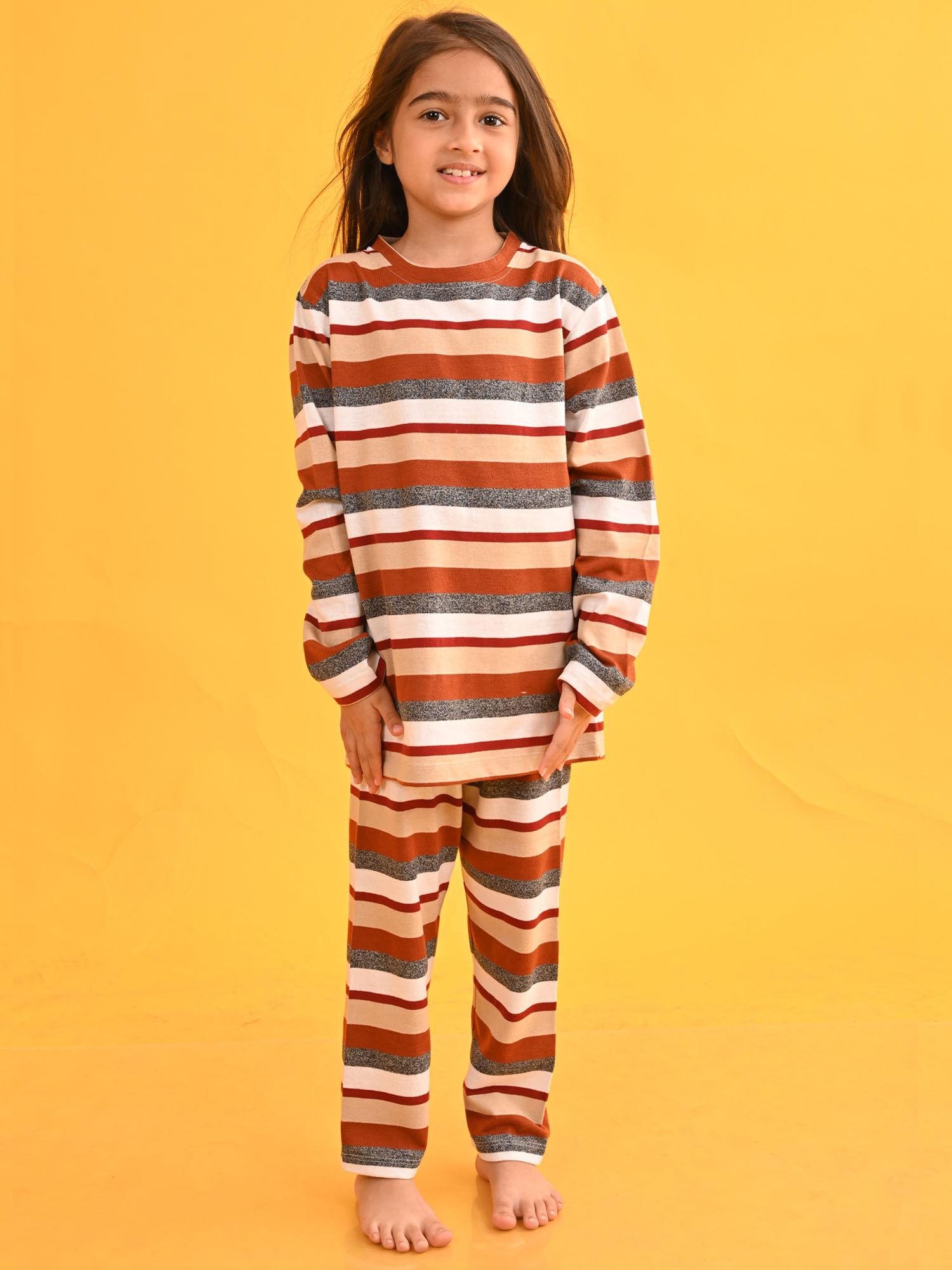girls grindle striped long sleeves t-shirt pyjama - multi-color (set of 2)