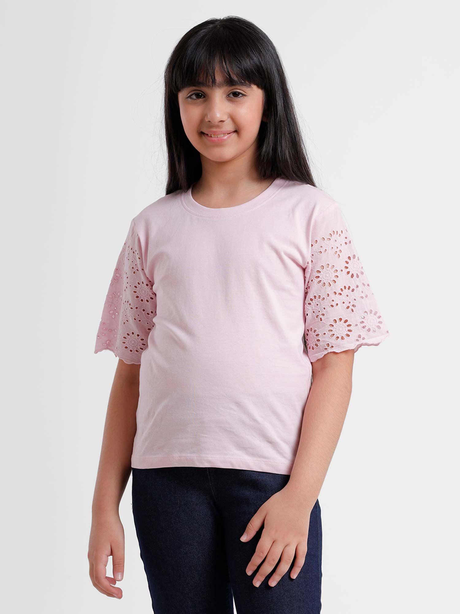 girls half sleeve t-shirt solid cotton cardle pink