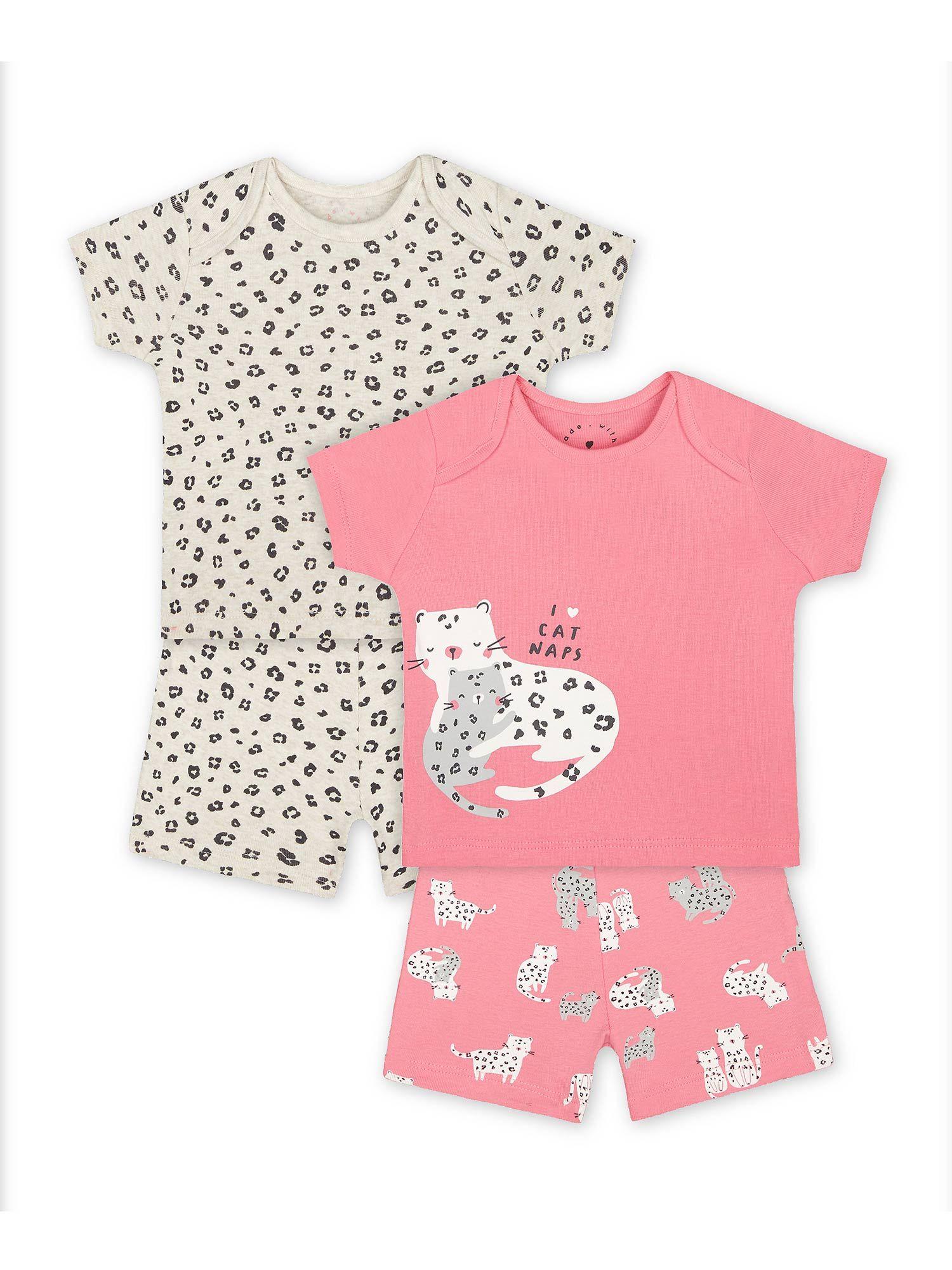 girls half sleeves shortie pyjama set leopard print (pack of 2)