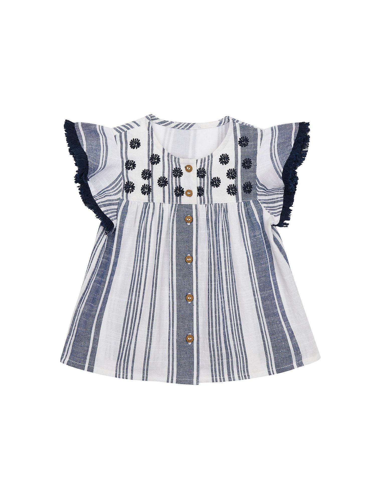 girls half sleeves striped top embroidered