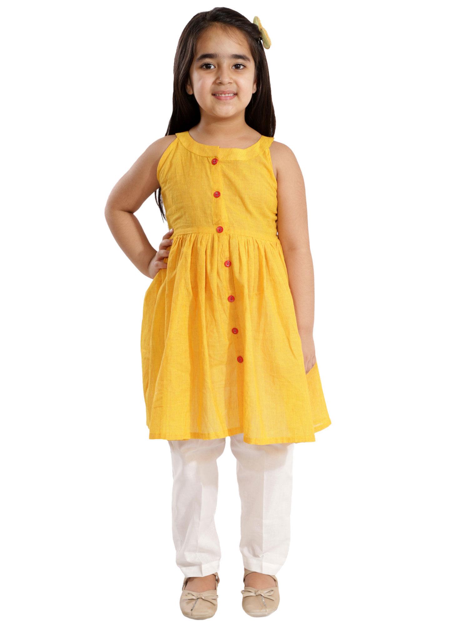 girls handloom cotton kurta and straight pant (set of 2)