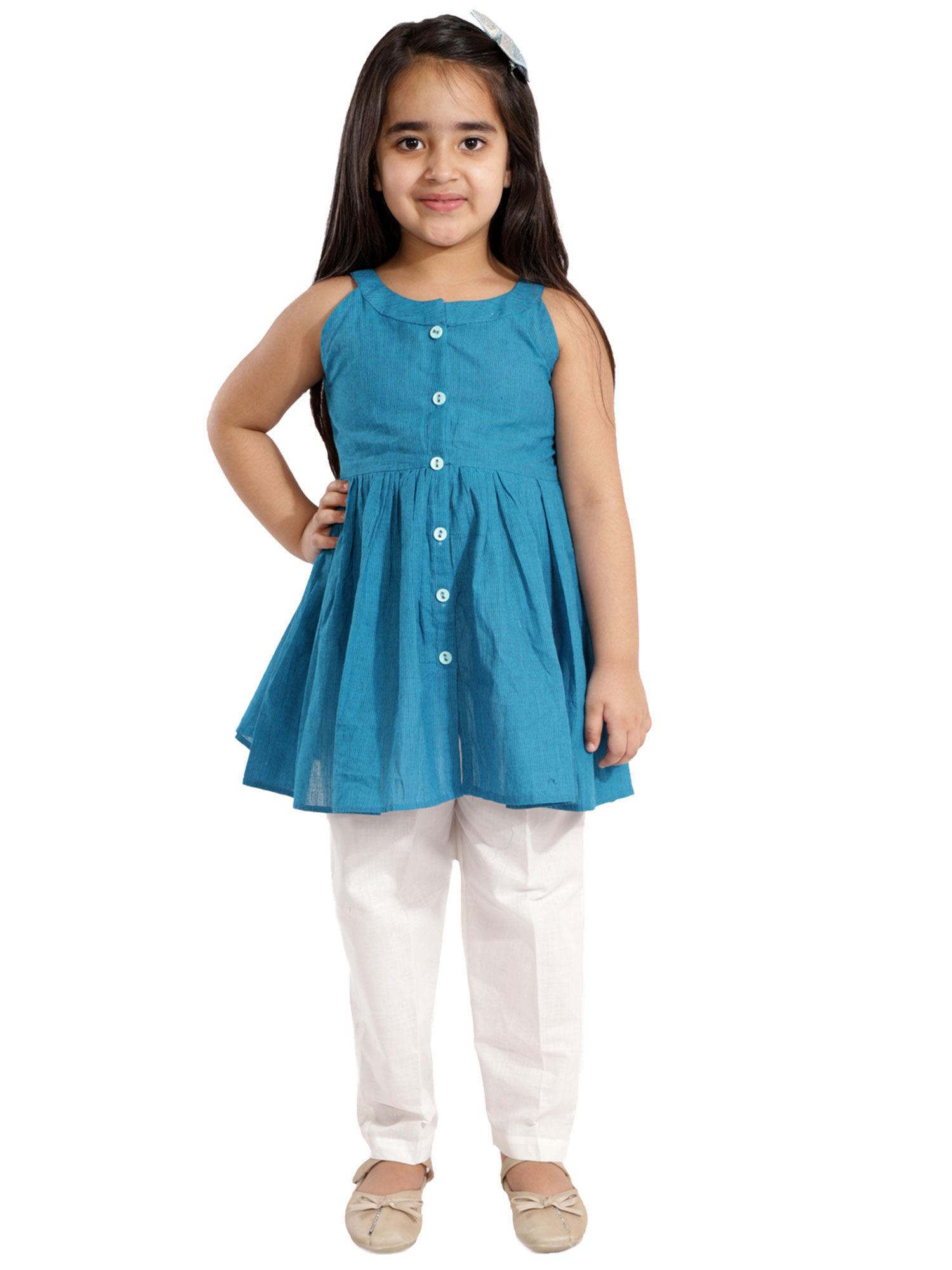 girls handloom cotton kurta and straight pant (set of 2)