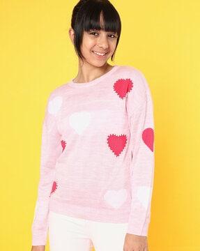 girls heart knitted pullover sweater