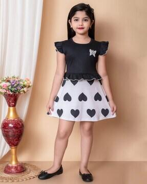 girls heart print a-line skirt