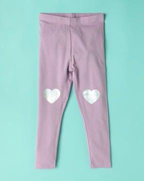 girls heart print leggings with elasticated waist