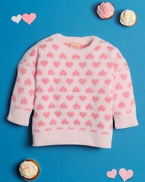 girls heart print round-neck pullover