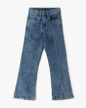 girls heavily washed regular fit jeans