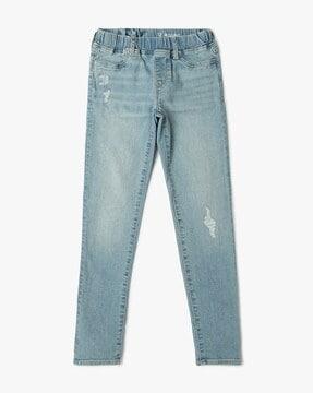 girls heavily washed relaxed fit jeans