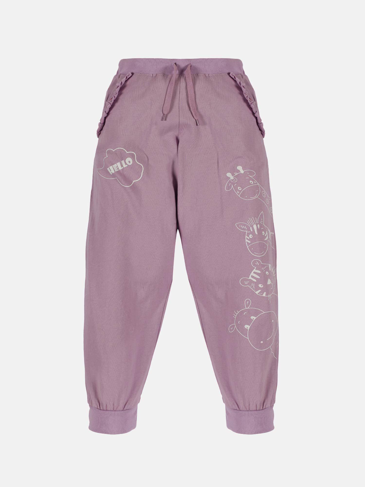 girls hello animals printed track pant