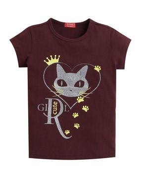 girls hello kitty print regular fit round-neck t-shirt