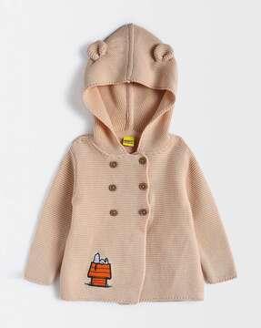 girls hooded cardigan with button accent