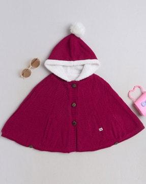 girls hooded poncho with button closure