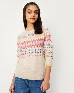 girls ikat pattern knitted sweatshirt