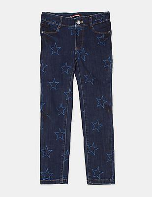 girls indigo skinny fit star print jeans