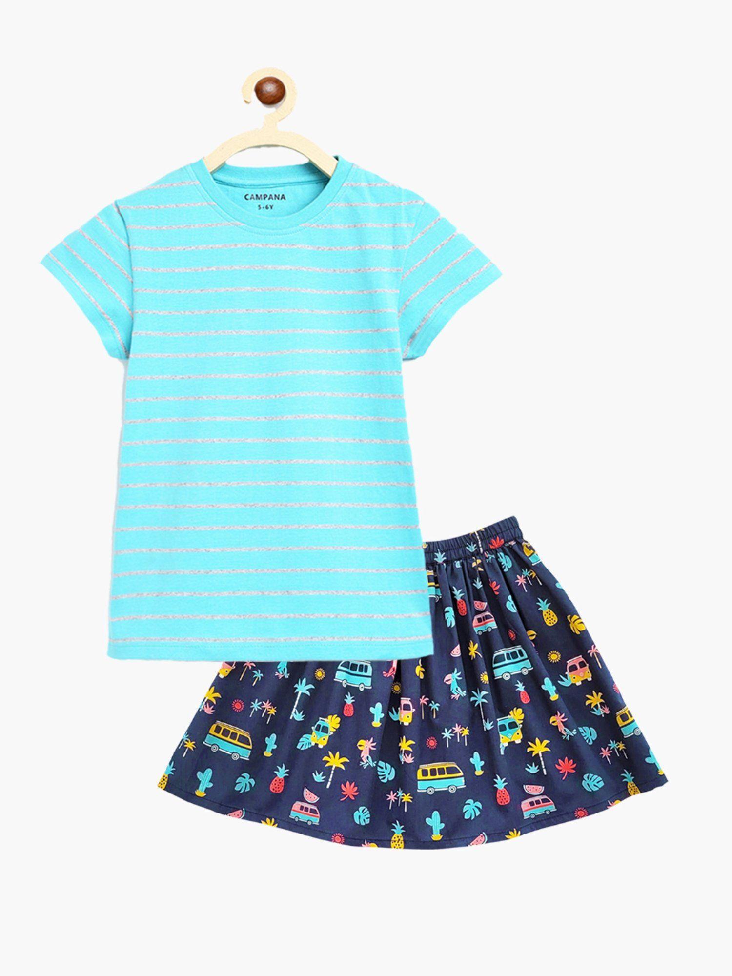 girls katie skirt with t-shirt clothing - blue (set of 2)