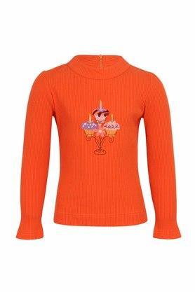 girls knit embroidered orange top - orange