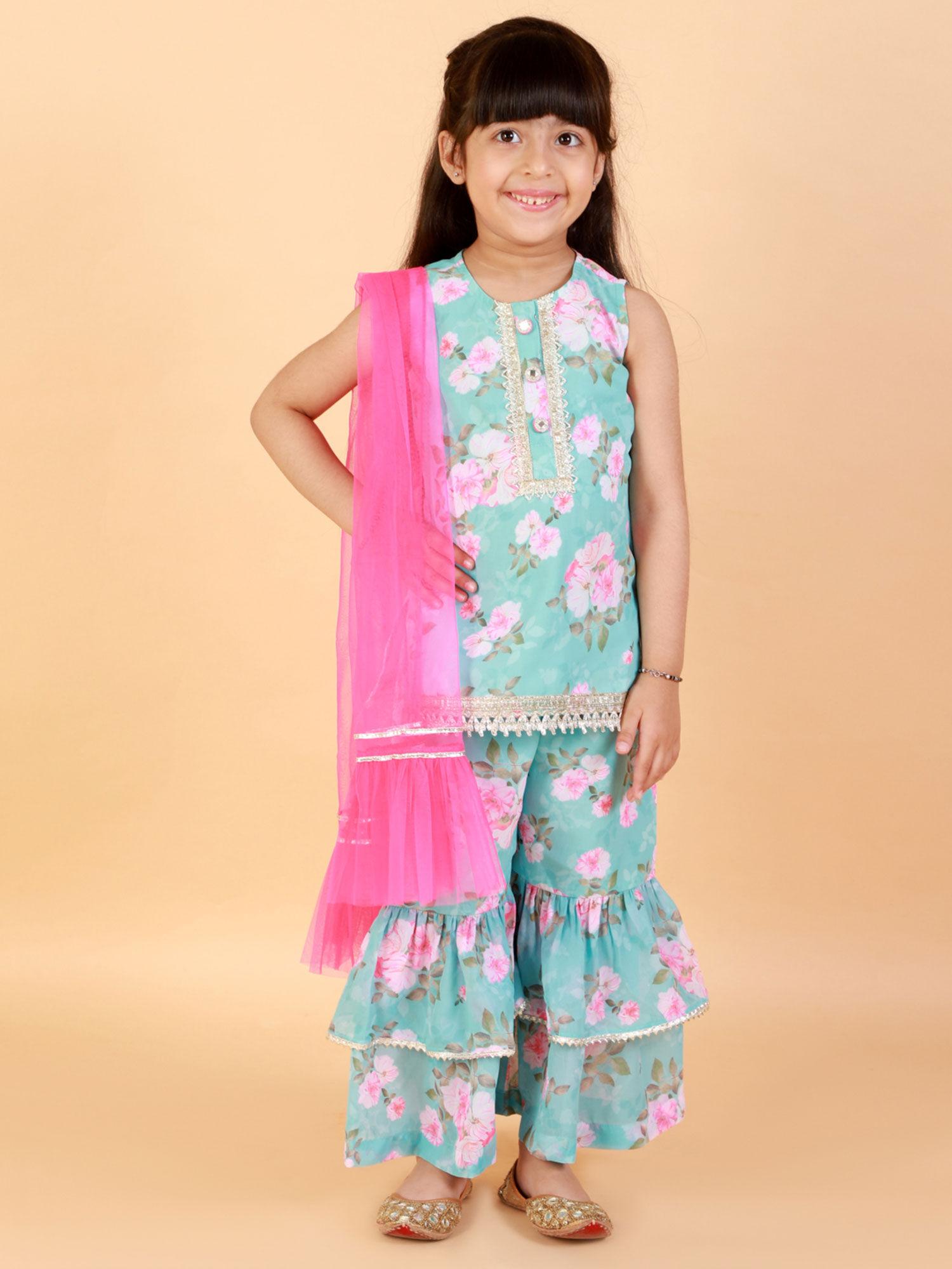 girls kurta and sharara with dupatta (set of 3)