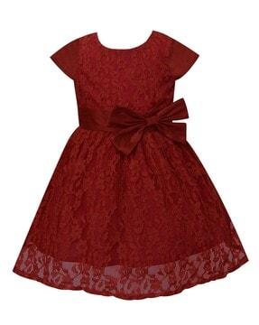 girls lace round-neck fit & flare dress