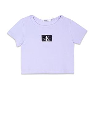 girls lavender crew neck logo t-shirt