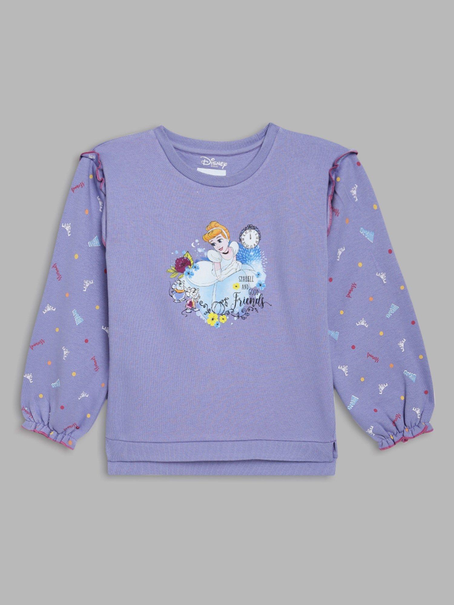 girls lavender graphic round neck full sleeves sweatshirt