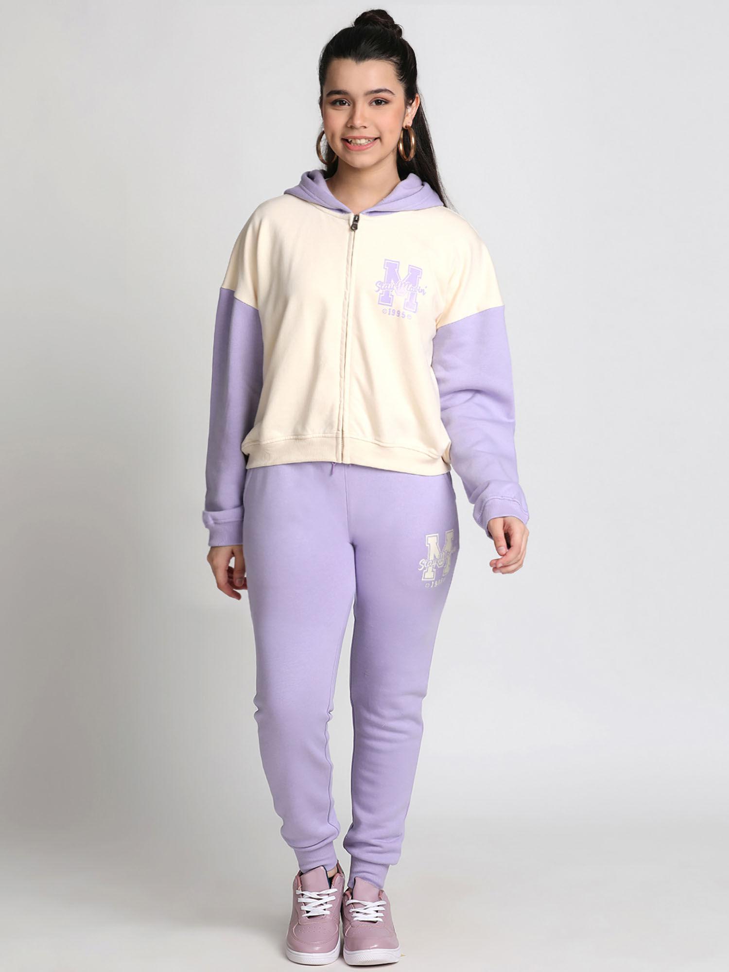 girls lavender heavy weight cotton fleece hoodie with joggers (set of 2)