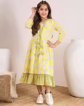 girls leaf print a-line dress