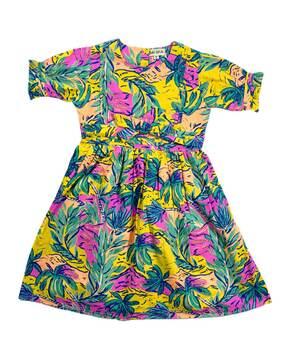 girls leaf print fit & flare dress