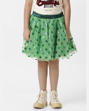 girls leaf print flared skirts with elasticated waist